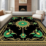 Elegant Floral Medallion Featuring Intricate Lotus and Vine Motifs (Black)