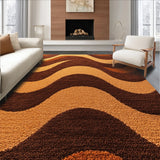 Ultra Soft Area Rug, Non Slip, Stain Resistant, Washable Area Rugs for Living Room, Bedroom, Modern Wavy Circles Living Room Plush Area Rug(Brown)