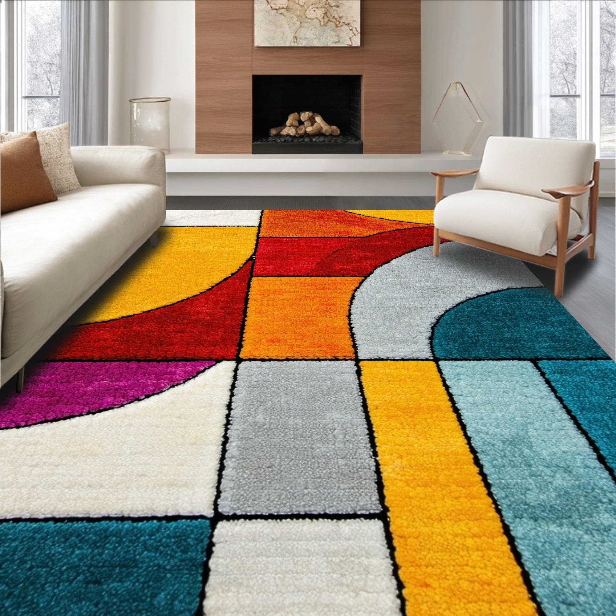 Ultra Soft Area Rug, Non Slip, Stain Resistant, Washable Area Rugs for Living Room, Bedroom, Abstract Multi-Color Living Room Stain-Resistant Rug(Orange)