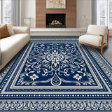 Classic Oriental Floral Motif with Intricate Vine Embroidery(Blue)