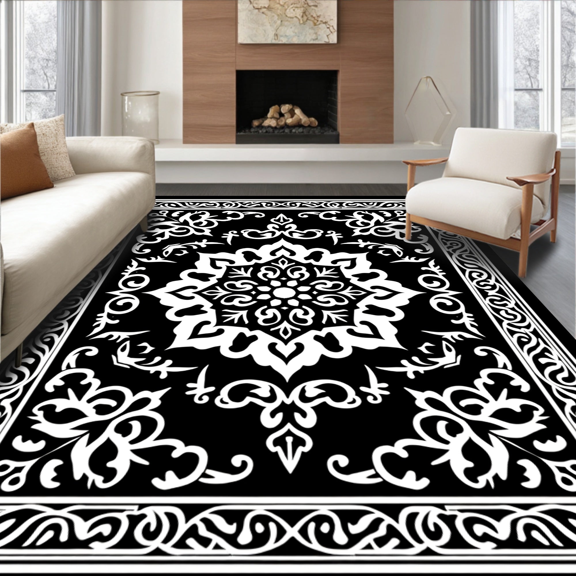 Vintage Floral Medallion Heritage Damask Ornate Tapestry (Black) - ODIKA