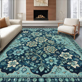 Ultra Soft Area Rug, Non Slip, Stain Resistant, Washable Area Rugs for Living Room, Bedroom, Vintage Floral Non-Slip Living Room(Blue) - ODIKA