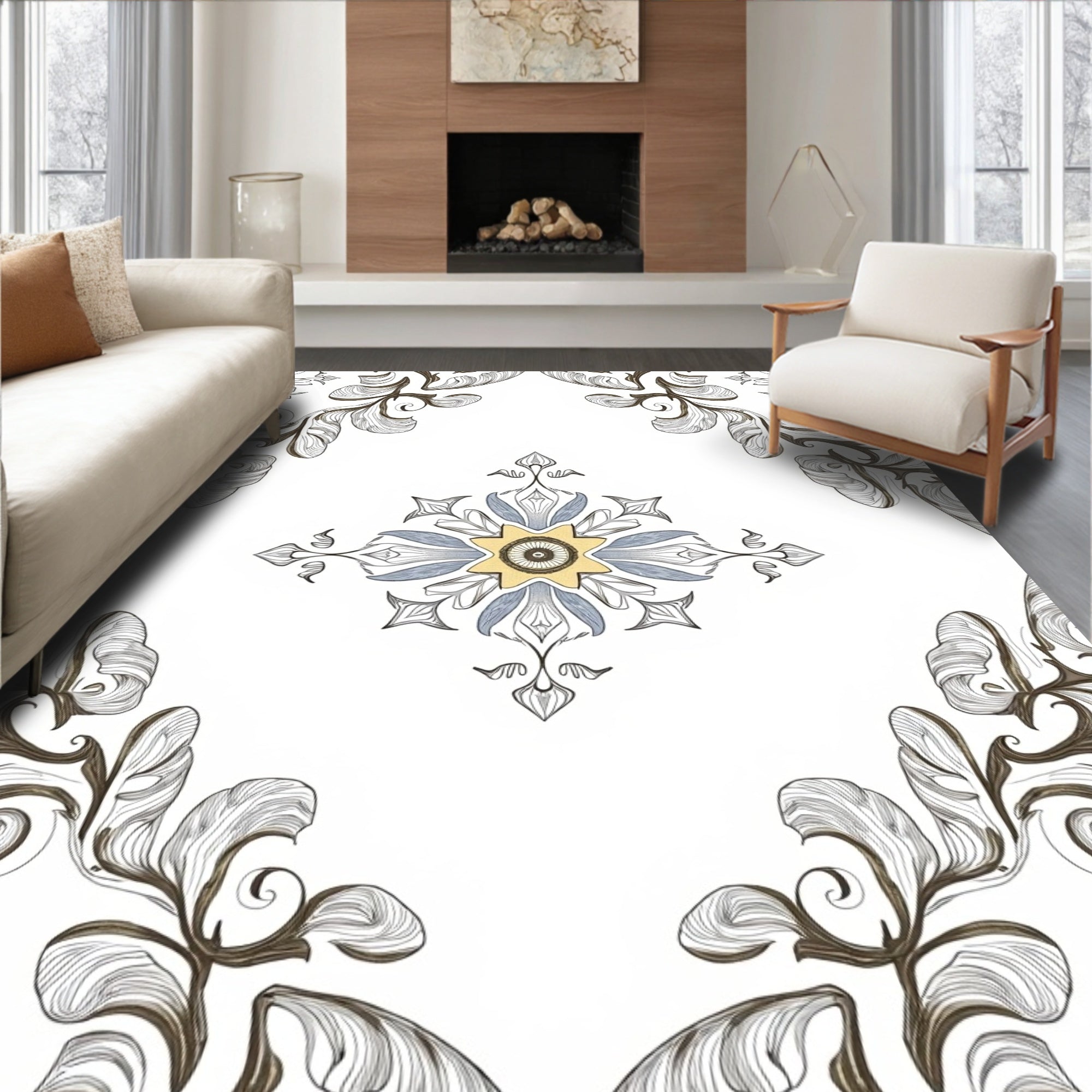 Distressed Botanical Vine Scroll with Weathered Flourishes (White) - ODIKA