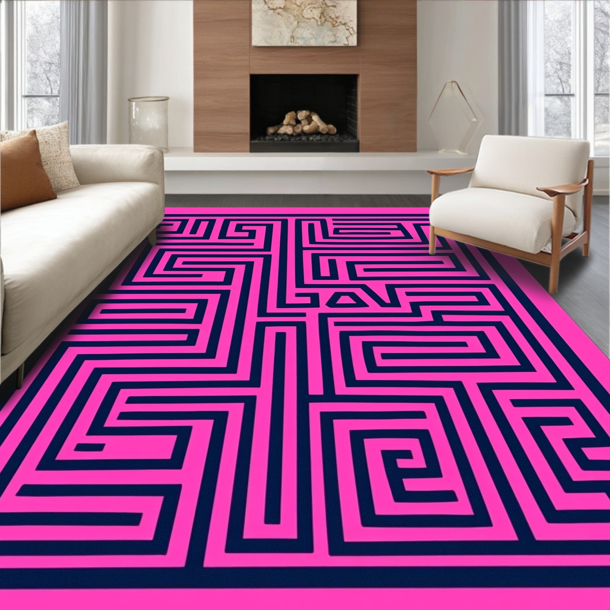 Charcoal Labyrinth Maze with Interlocking Pathways(Pink) - ODIKA