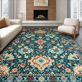 Artistic Boho Area with Vibrant Teal and Terracotta Floral(Blue)