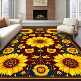 Sunburst Floral Medallion Burgundy Garden Area Rug Waterproof Patio Deck(Yellow)
