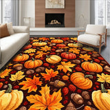 Fall Foliage & Pumpkins Area Rug Happy Fall all Design(Brown)