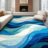 Ocean Breeze Area Rug with Fluid Wave Design and Deep Blue Accents(Blue)