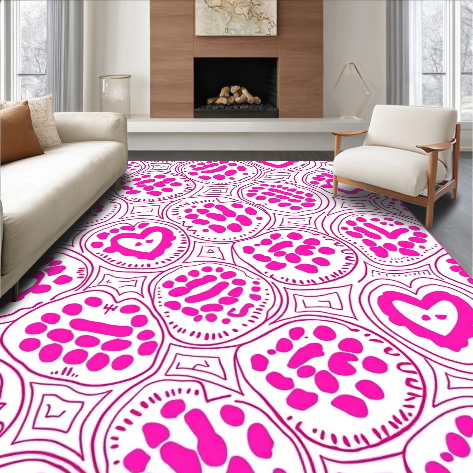 Abstract Animal Inspired Design with Interlocking Hearts and Stars (Pink) - ODIKA