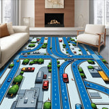 Ultra Soft Area Rug, Non Slip, Stain Resistant, Washable Area Rugs for Living Room, Bedroom, Blue City Map Non Slip Toddler Playroom Rug(Blue)