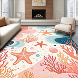 Coral Reef Dream Kids Carpet With Pink and Blue Oceanic Abstract Patterns(Pink)