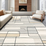 Abstract Line Art Area in Muted Beige and Grey Palette(Beige)