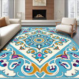 Botanical Medallion with Whimsical Flourishes and Artistic Scrolls(Blue)