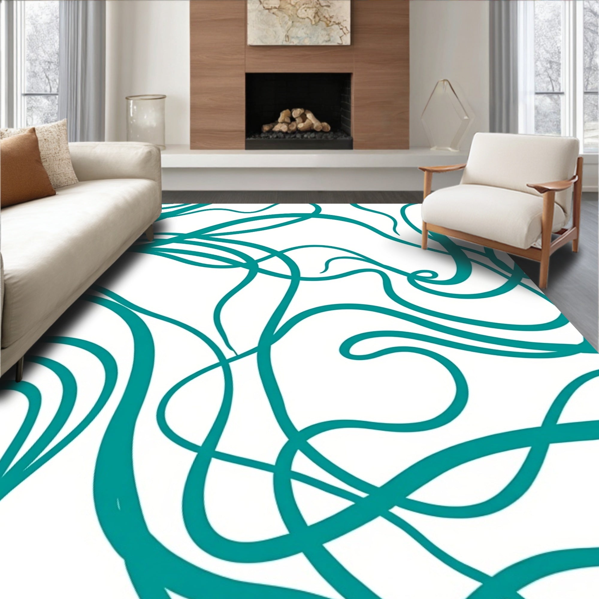 Serenity Tidal Swirl Elegant Contemporary Flowing Motif (Blue) - ODIKA