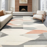 Contemporary Berber Style Area with Abstract Diamond and Stripe Design(Gray)