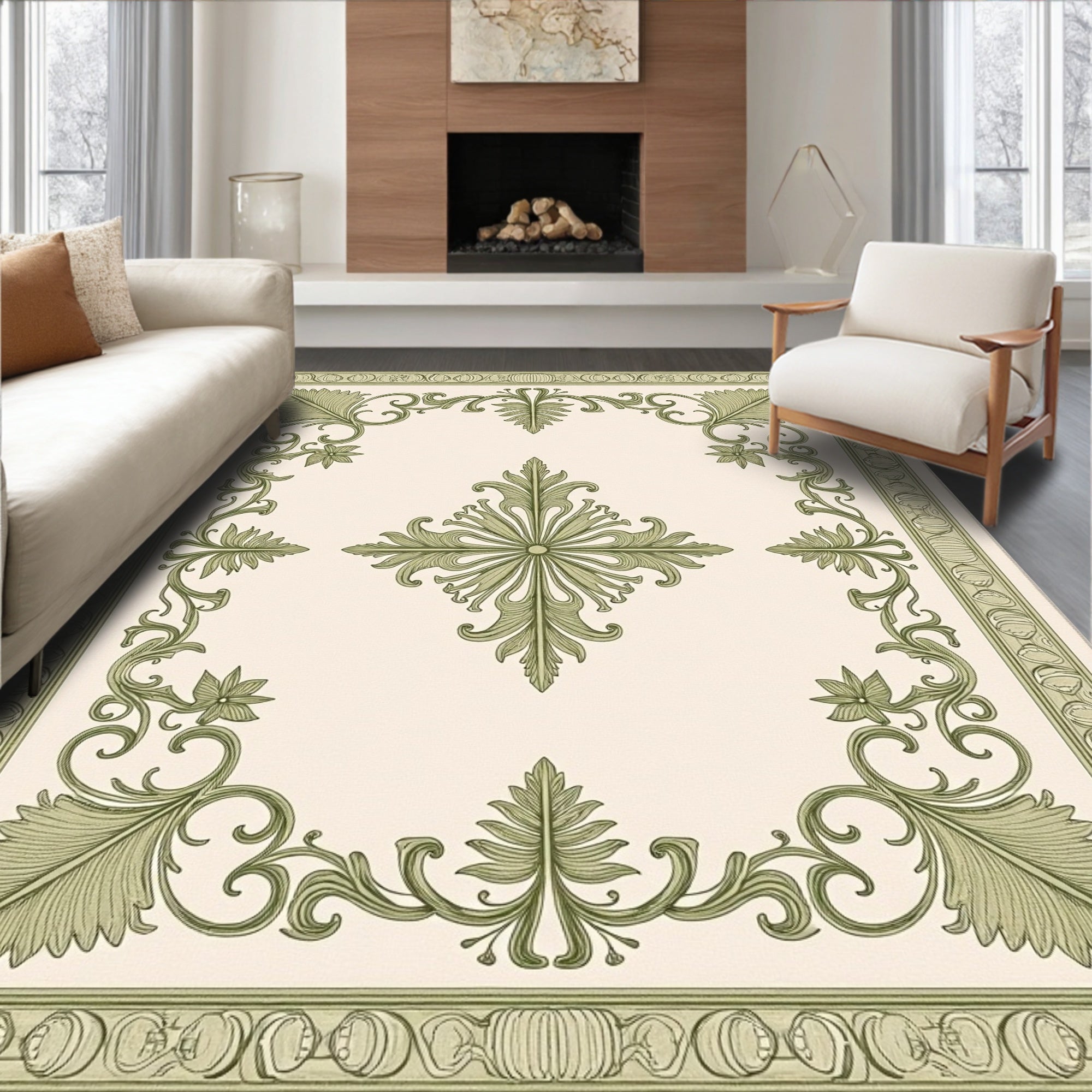 Vintage Distressed Damask Design with Classic European Elegance (Ivory) - ODIKA