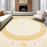 Celestial Letters Round Area with Beige Tones and Playful Star Motifs(White)