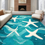 Seaside Starfish Ocean Runner Teal Blue Accent Area Non Slip(Blue)