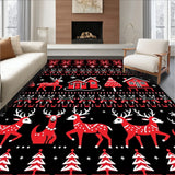 Enchanted Winter Village with Starlit Sky and Carved Deer Motifs(Red)