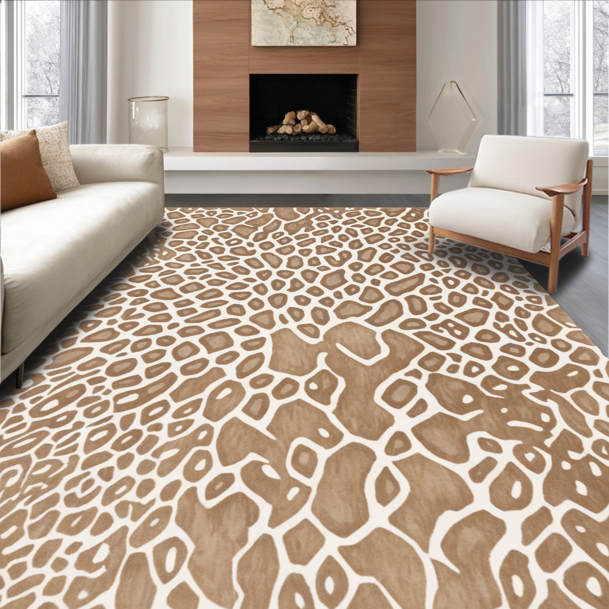 Ultra Soft Area Rug, Non Slip, Stain Resistant, Washable Area Rugs for Living Room, Bedroom, Handmade Neutral Animal Print Bedroom Luxury Carpet(Beige)