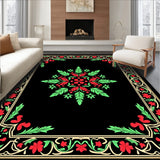 Festive Holly Leaf Damask with Traditional Seasonal Vine Borders(Black)