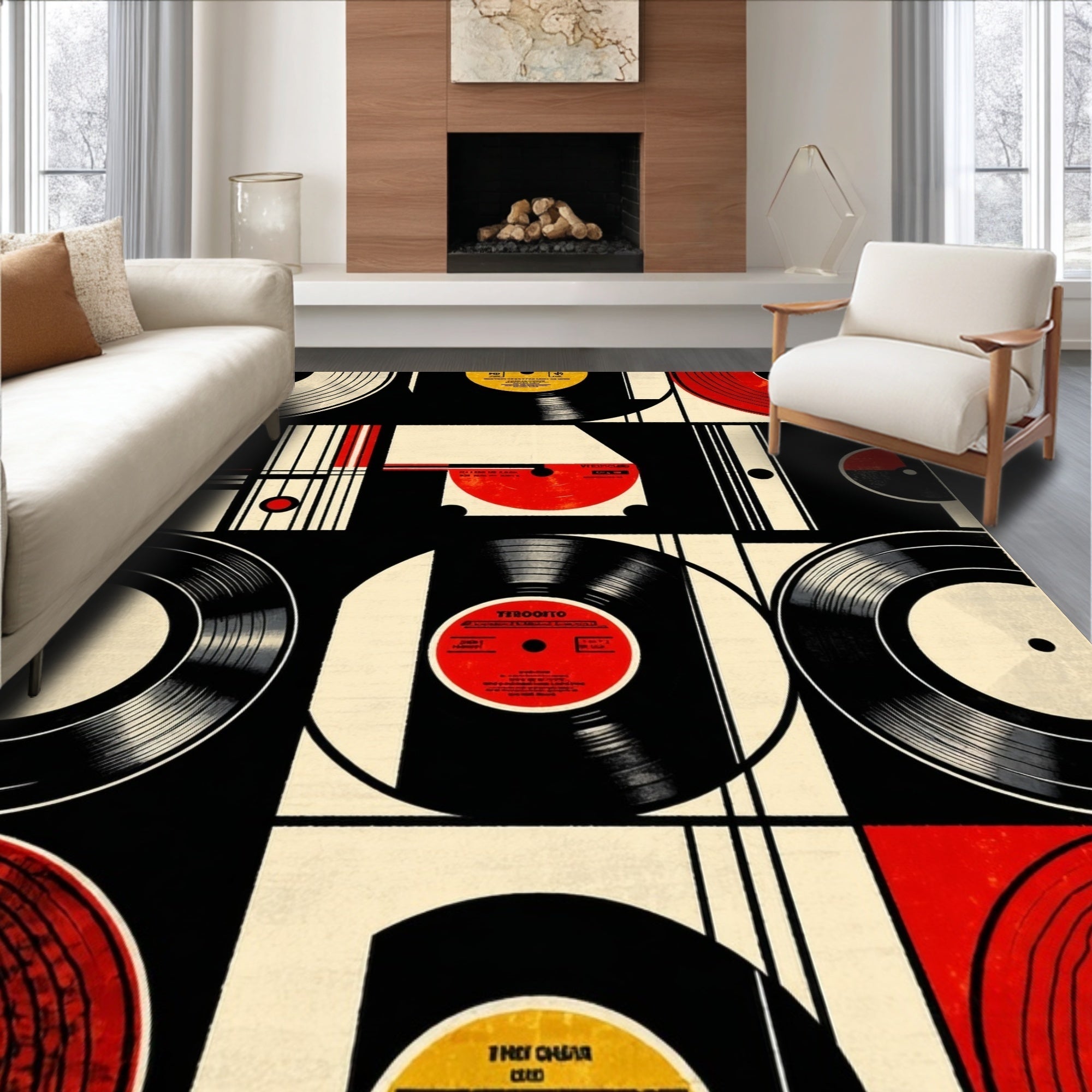 Ultra Soft Area Rug, Non Slip, Stain Resistant, Washable Area Rugs for Living Room, Bedroom, Farmhouse Record Outdoor Mat with Nostalgic Design(Red)