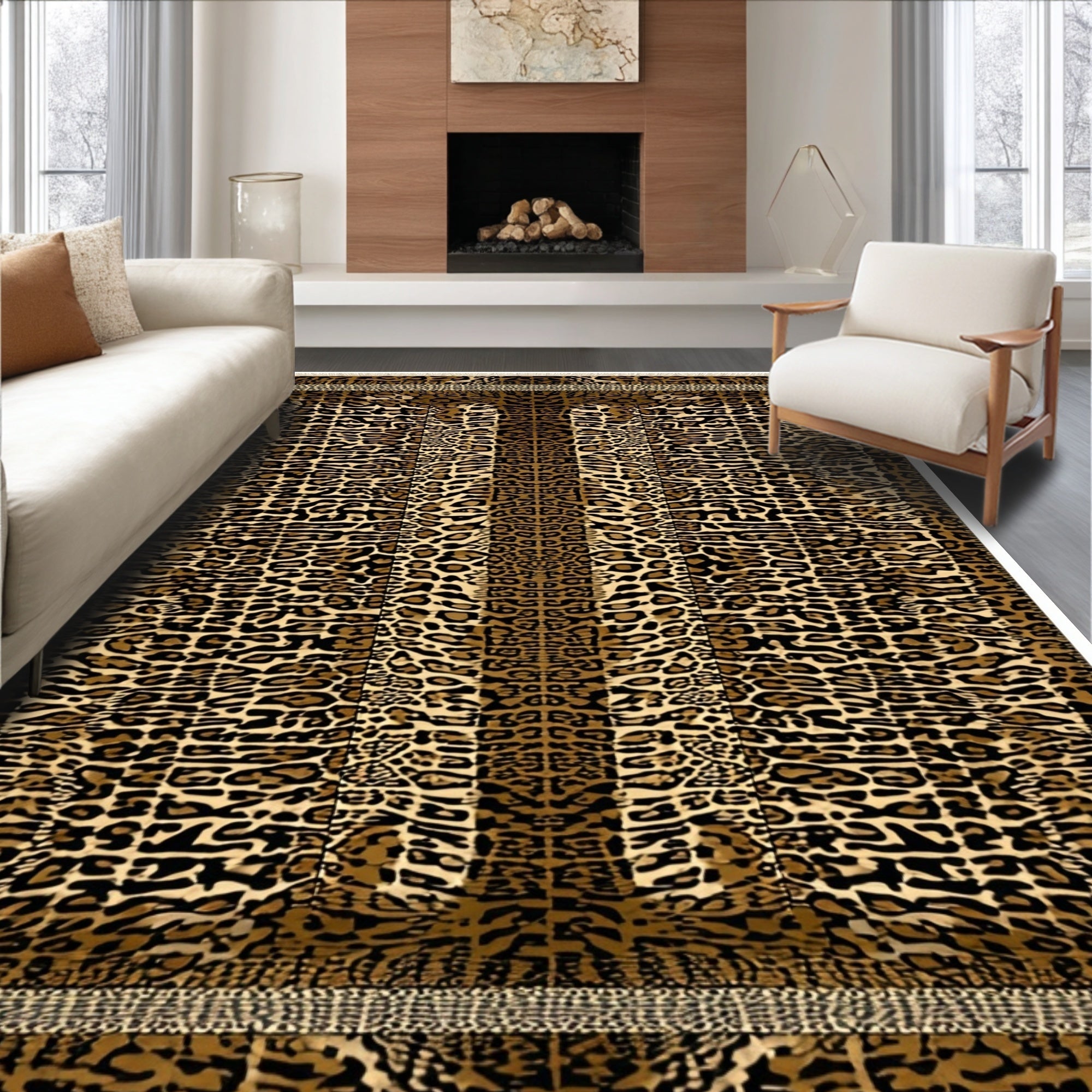 Ultra Soft Area Rug, Non Slip, Stain Resistant, Washable Area Rugs for Living Room, Bedroom, Soft Cheetah Pattern Bedroom Faux Fur Rug(Beige)