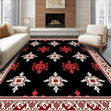 Vintage Damask Plush Floor Covering with Baroque (Black)