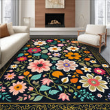 Ultra Soft Area Rug, Non Slip, Stain Resistant, Washable Area Rugs for Living Room, Bedroom, Boho Black Floral Washable Rug for Living Room(Black)