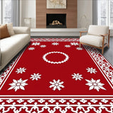 Classic Scandinavian Snow Bloom with Interlocking Lattice Borders(Red)