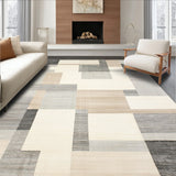 Contemporary Geometric Area Beige Grey Intersecting Shapes(Beige)