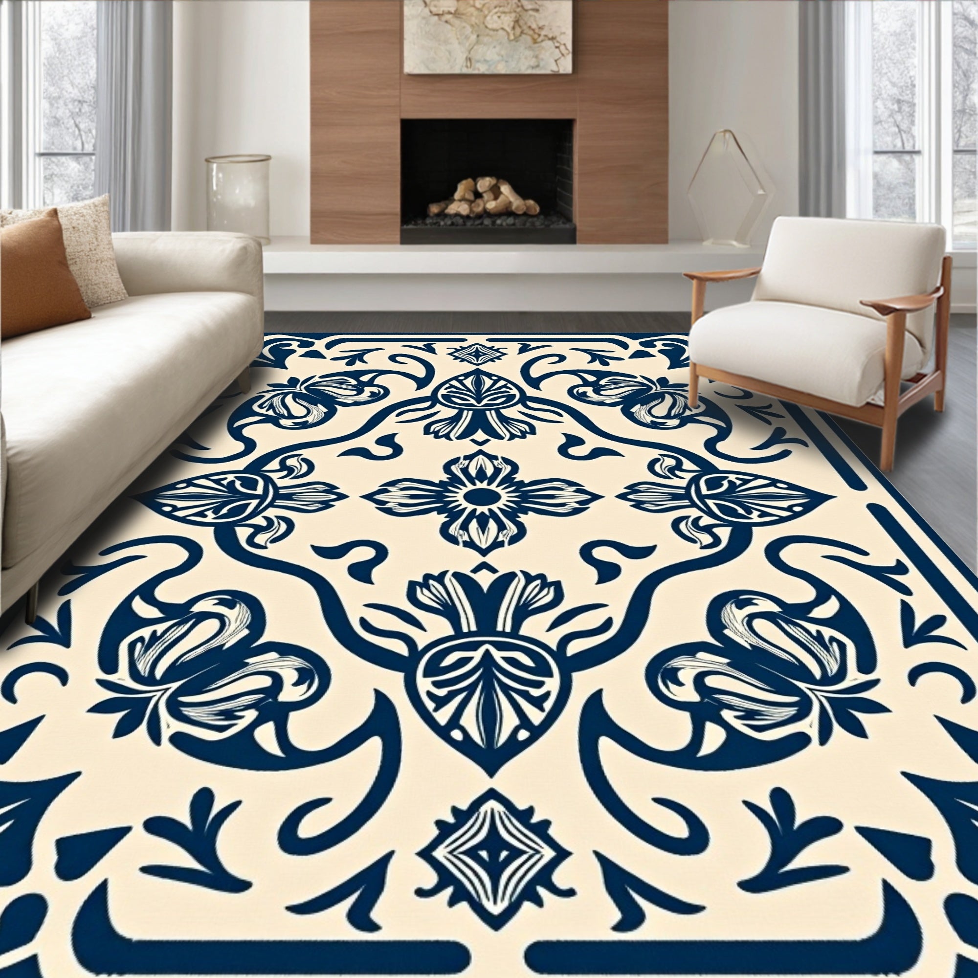 Classic Damask Filigree with Artful Distressed Petal and Leaf Embellishments (Beige) - ODIKA