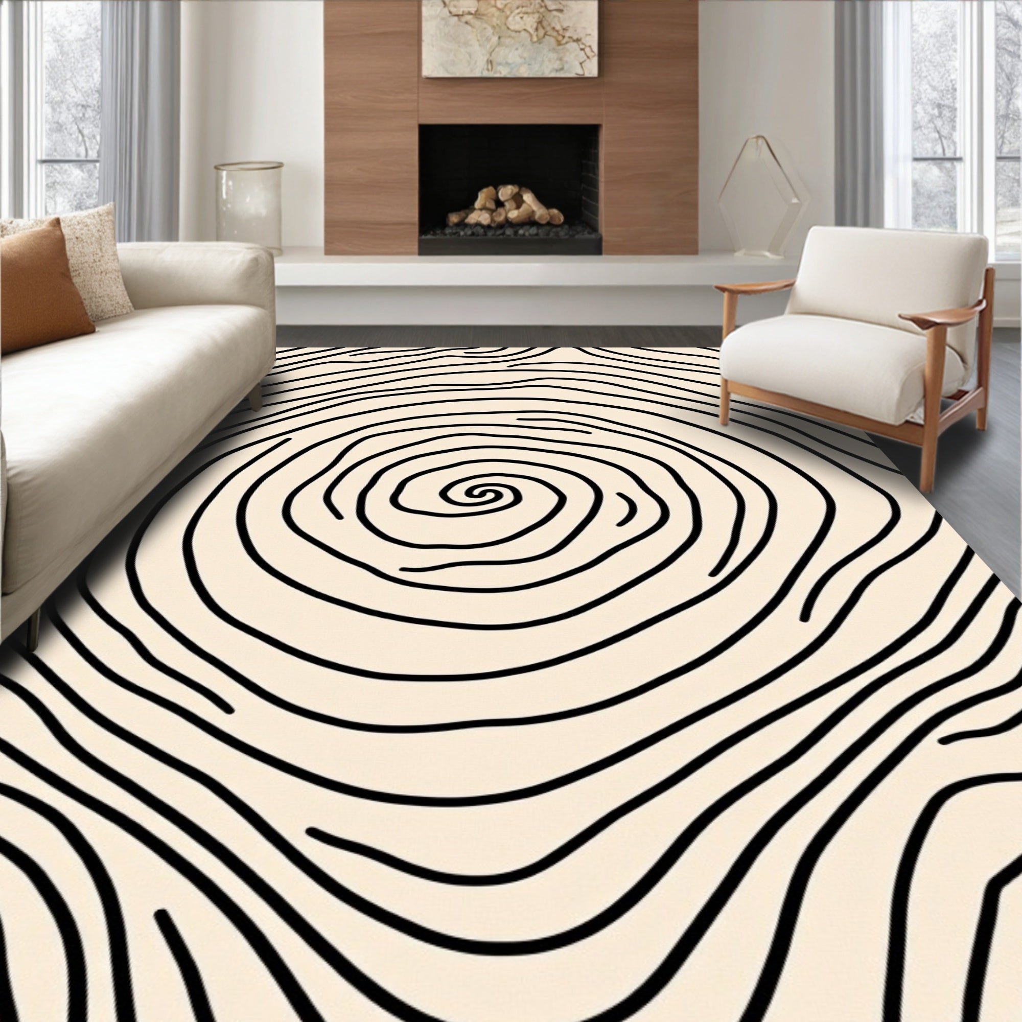 Modern Abstract Ripple with Concentric Flowing Motifs (Beige) - ODIKA