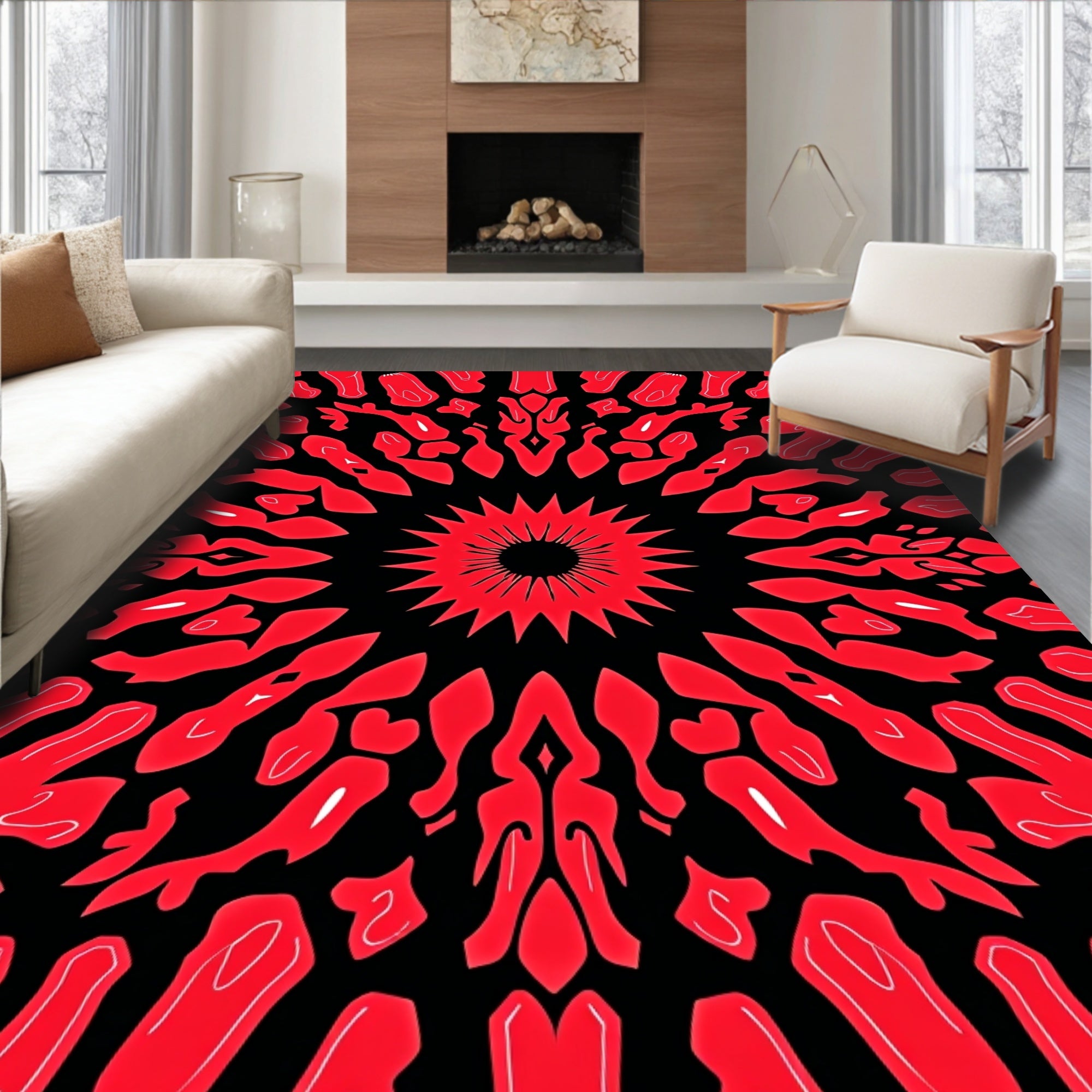 Abstract Kaleidoscope Starburst with Radiating Petals (Red) - ODIKA