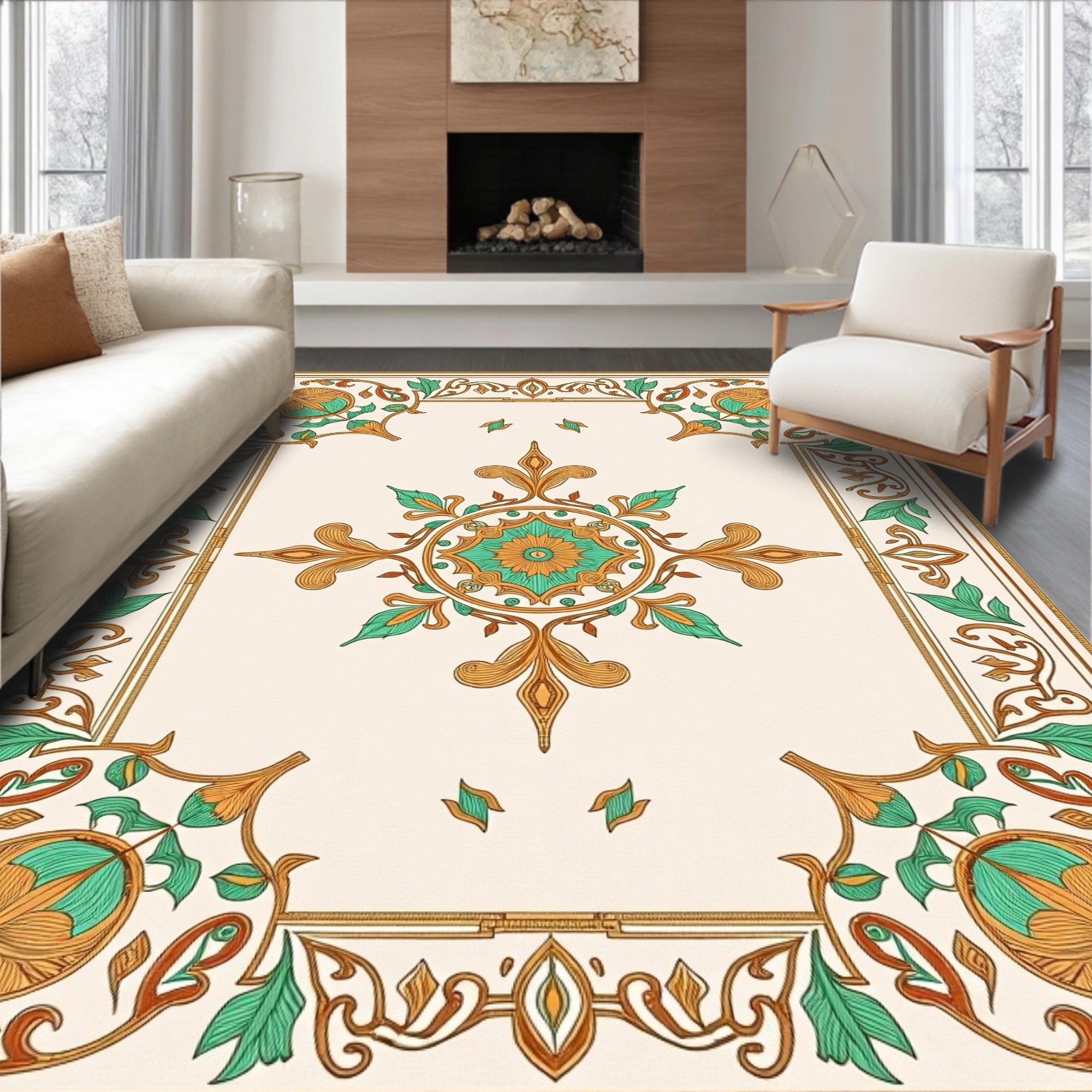 Elegant Floral Medallion Design Featuring Radiant Petal Motifs (Beige) - ODIKA