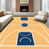 Basketball Court Wood Floor Blue Key White Lines(Beige)
