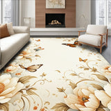 Artistic Beige Blossom Graceful Butterfly Flower Area(Beige)