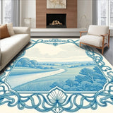 French Provincial Toile Inspired Countryside Pastoral Scene(Blue)