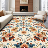 Ultra Soft Area Rug, Non Slip, Stain Resistant, Washable Area Rugs for Living Room, Bedroom, Faded Floral Bedroom Carpet for Minimal Living(Beige)