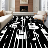 Acoustic Guitar and Piano Keys Area Rug for Music Lovers(Black)