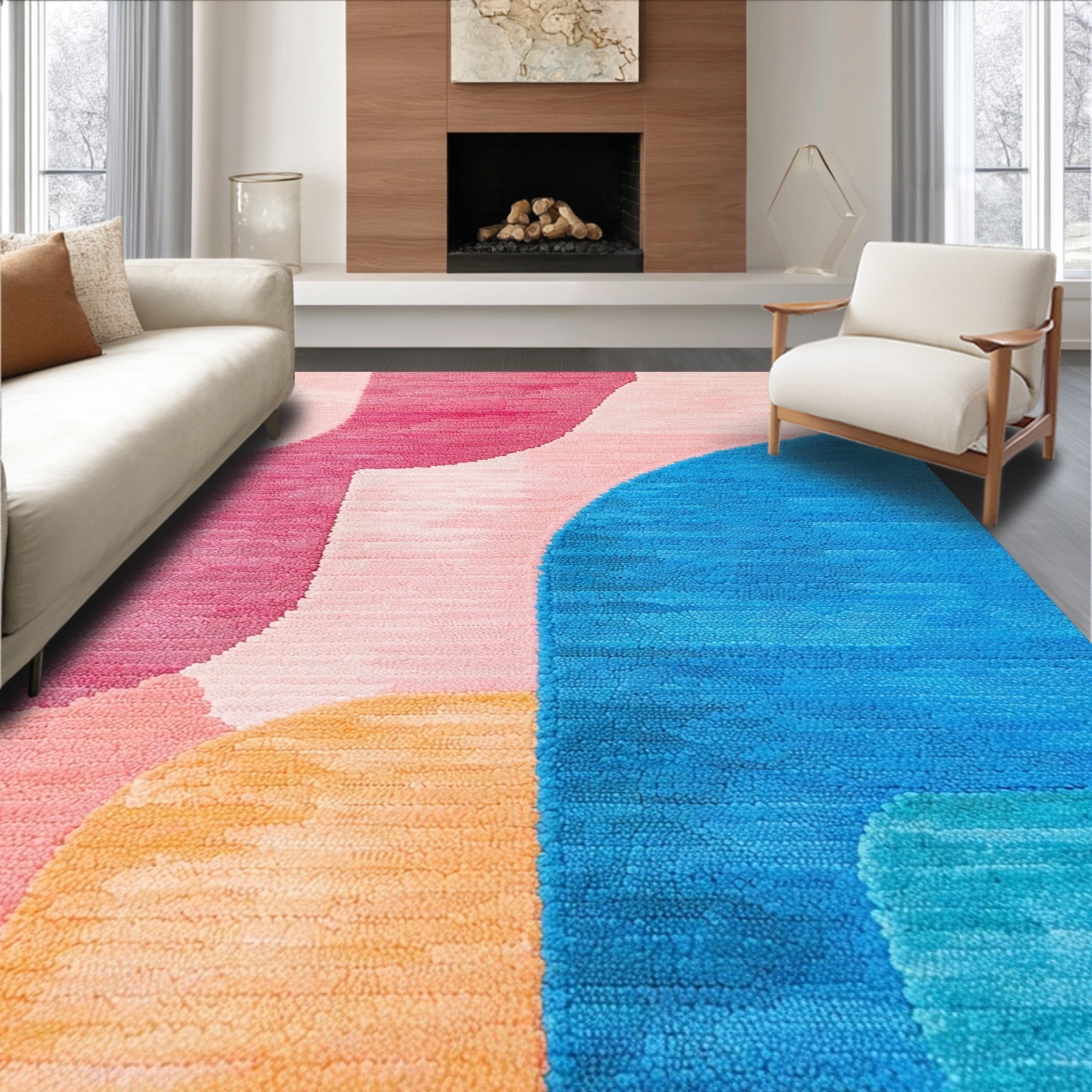 Ultra Soft Area Rug, Non Slip, Stain Resistant, Washable Area Rugs for Living Room, Bedroom, Colorful Geometric Bedroom Rug for Girls(Pink)