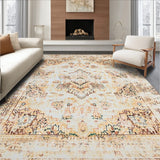 Distressed Medallion Area Beige & Brown Retro Floor(Beige)