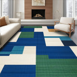 Elegant Blue Green and Beige Abstract Plaid with Irregular Grid Lines(Blue)