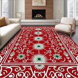 Folk Starburst Medallion Interlocking with Winter Botanical Scrolls(Red)
