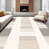Trendy Area with Minimalist Abstract Stripes in Beige and Grey(Beige)