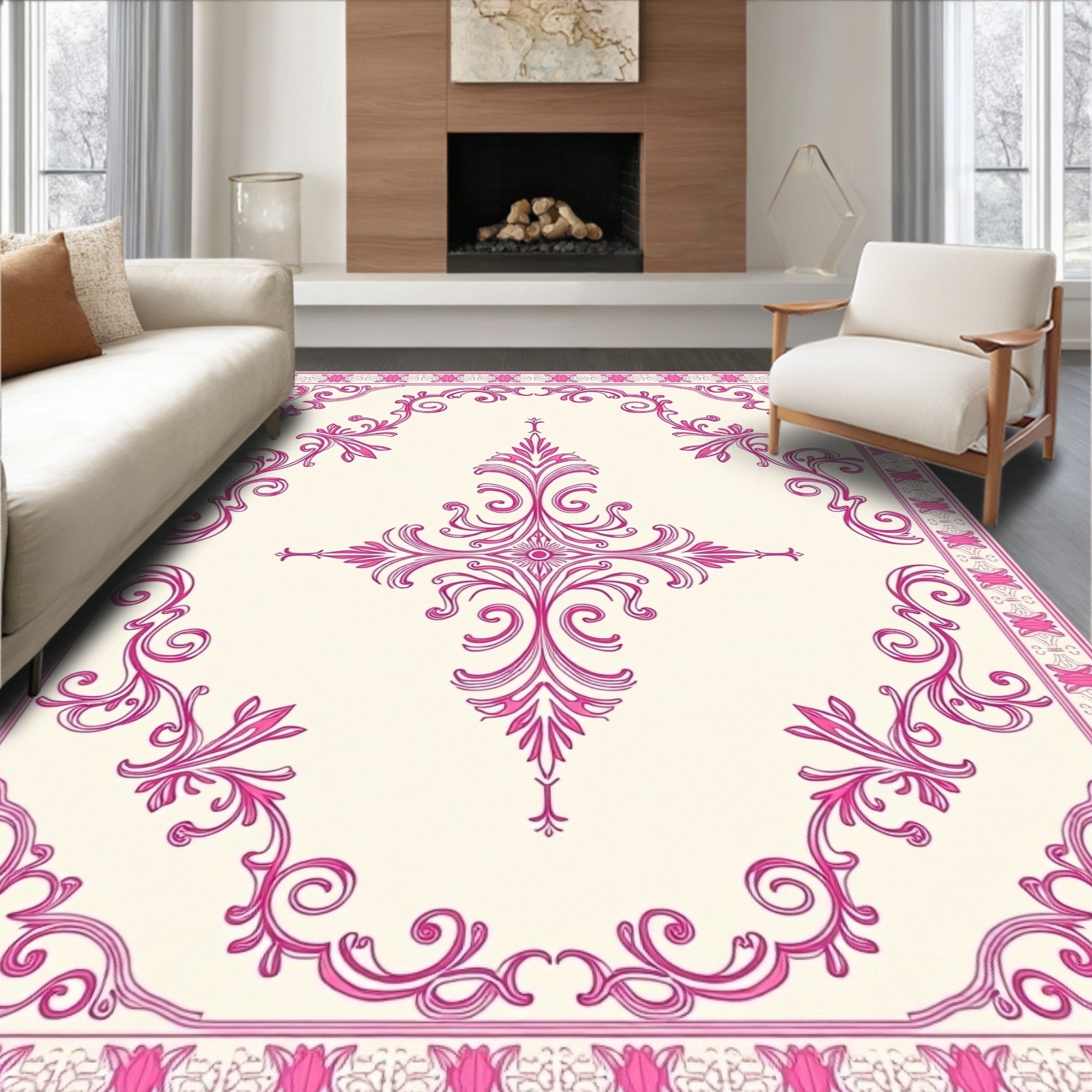 Damask Paisley Scrollwork Vintage Botanical Print (Pink) - ODIKA