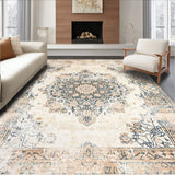 Artisan Medallion Area with a Distressed Symmetrical Boho Design(Beige)