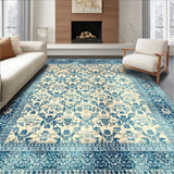 Artisan Distressed Blue Beige Latticework Vintage Botanical(Beige)