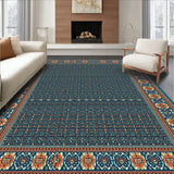 Vintage Inspired Area with Intricate Blue and Orange Geometric Design(Blue)