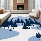 Winter Landscape Scene Doormat Pine Trees Mountain Design(Blue)